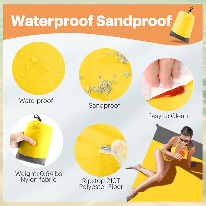 EASYFUN Beach Blanket Sandproof Oversized, 79''×83'' Extra Large Beach Mat, Portable Picnic Mat for Travel Camping Hiking, Lightweight Beach Essentials Family Water Resistant Mat