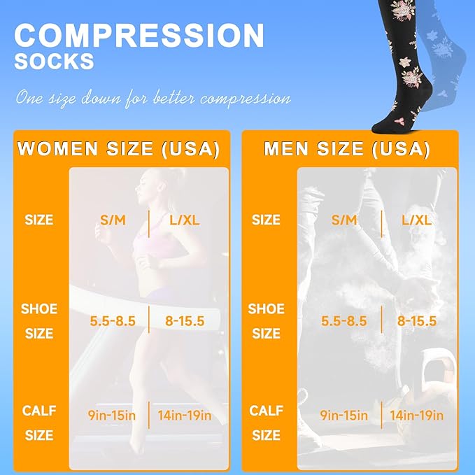 cerpite Compression Socks for Women & Men Circulation 8 Pairs Compression Socks 20-30 mmhg Best for Running,Nurse,Travel