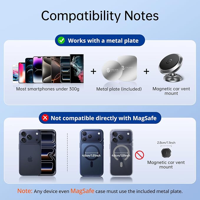 SYNCWIRE Magnetic Car Phone Holder for Dashboard, 360° Adjustable Strong Magnets Cell Phone Car Mount Compatible with iPhone, Samsung, Android - Gray