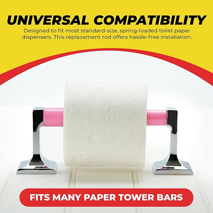 Qualihome Pink Universal Plastic Spring Loaded Toilet Paper Roll Holder Replacement Rod, Pink Toilet Paper Roll Replacement Rod