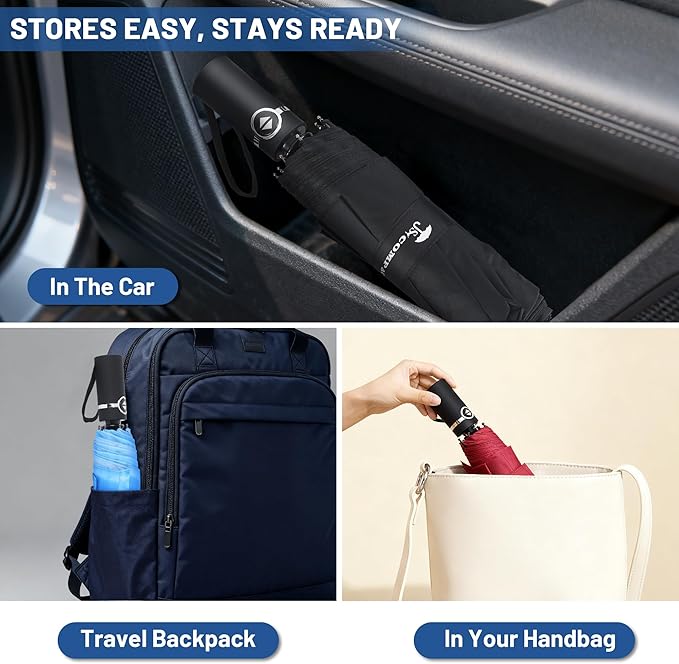 SY COMPACT Travel Umbrella for Rain, Windproof Automatic Compact Umbrella, UV Sun Protection, Lightweight Waterproof Travel Size for Backpack & Car, Factory Direct