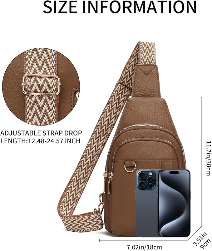 GAEKEAO Sling Bag for Women Vegan Leather Crossbody Bags Travel Fanny Pack Chest Bag Purse with Adjustable Wide Guitar Strap