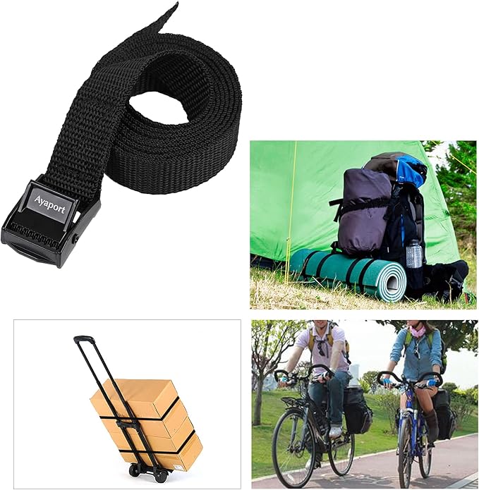 Ayaport Lashing Strap Tie Down Straps with Adjustable Cam Buckle Nylon Cinch Strap for Packing Cargo, Bike, Luggage Black 2 Pcs (Black, 0.75'' x 4')