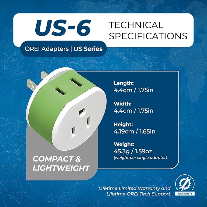 OREI Japan, Philippines Power Plug Adapter with 2 USA Inputs - Travel 3 Pack - Type A (US-6) Safe Use with Cell Phones, Laptop, Camera Chargers, CPAP, and More