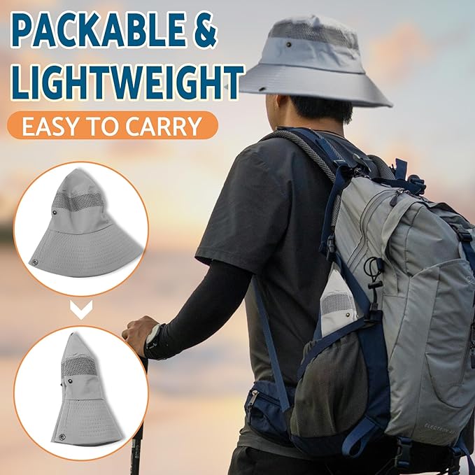 PFFY Sun Hats for Men Women Wide Brim Bucket Hat UPF 50+ Outdoor Beach Hiking Fishing Hat