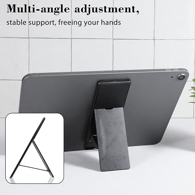 Ptwola Universal Tablet Holder Black Tablet Stand Foldable Multi Angle Tablets Grip Stand Adhesive Tablets Kickstand Attachment Desk Accessories for More Reader PC Laptop