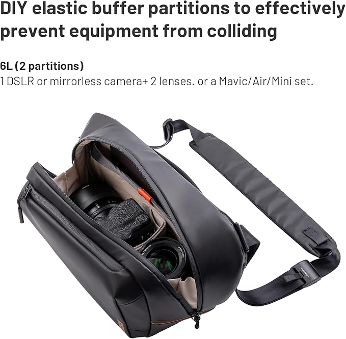 PGYTECH OneGo Solo V2 Camera Sling Bag, 6L Crossbody Camera Bag for Urban Travel Photographers, Mirrorless Camera Bag for Sony/Canon/Nikon/DJI Mavic/Air/Mini/Tripod/Laptop, Black