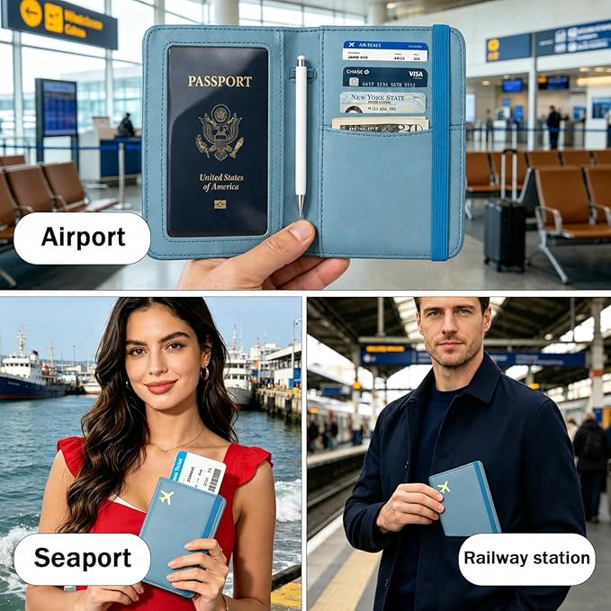 ZOPPEN Passport Holder Wallet, Passport Cover Travel Wallet Women Travel Essentials Accessories Document Organizer Travel Must Haves Rfid Blocking Cover Case for Women and Men, Blue