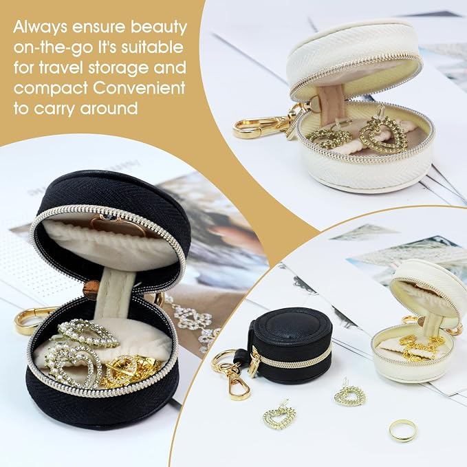 Portable Ring Keychain Holder for Gym and Travel - White Jewelry Holder for Sports Bag, Compact Ring Earring Necklace Storage Case