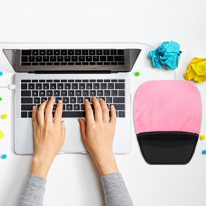 2 Pieces Heated Mouse Pad Hand Warmer USB Heated Mousepad Plush Mouse Pad Removable Hand Warming Supplies for Men and Women Office Home Computer Laptop(Pink)
