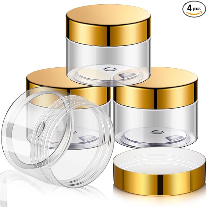Patelai 4 Pieces Round Wide-mouth Leak Proof Plastic Container Jars with Lids for Travel Storage Makeup Beauty Products Face Creams Oils Salves Ointments DIY Making(1 Ounce,Gold)