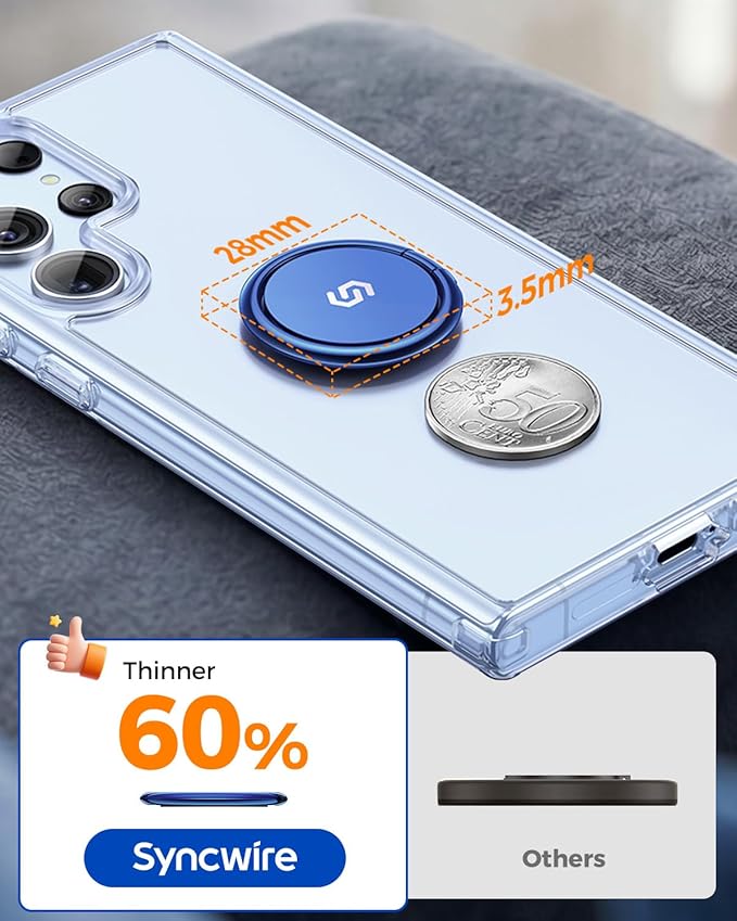 Syncwire Adhesive Phone Ring Holder Stand, 360° Rotation Cell Phone Finger Ring Kickstand, Polished Metal Phone Grip for Smartphones-Deep Sea Titanium Blue