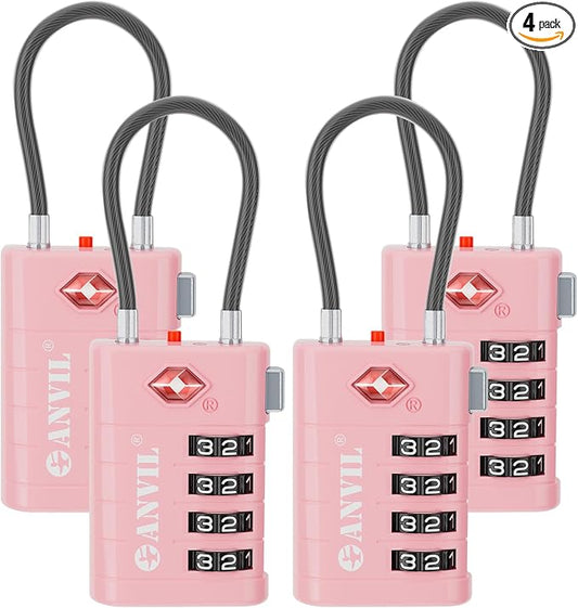 ANVIL TSA Approved Luggage Locks with Search Alert Indicator, 4-Digit Combination Suitcase Lock, Advanced TSA008 Core Heavy Duty Anti-Theft Travel Lock for Double Zippers, Backpacks