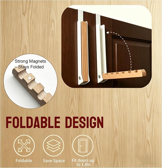 Over The Door Clothes Rack with 6 Hangers for Travel - Sturdy Portable Organizer for Hotels, Dorm, Apartment | Over The Door Storage Hook, No-Drill Folding Clothes Drying Rack