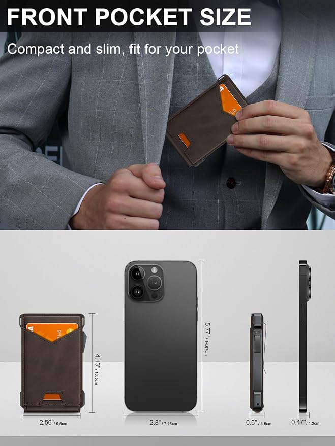 Wallet for Men RFID Wallet with 2 ID Windows & Money Clip, Slim Pop Up Card Holder for 10-12 Cards, Bifold Minimalist Smart Wallet for Front Pocket, Compact Metal Credit Card Holder, Gifts for Men