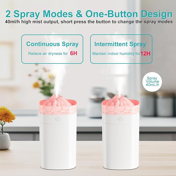 Portable Small Humidifier, 400ml Cool Mist Humidifiers for Bedroom, USB Powered Desktop Humidifier with Light for Car, Office, Travel, Plants, Auto Shut-Off, 2 Mist Modes, Super Quiet, White-Crackle