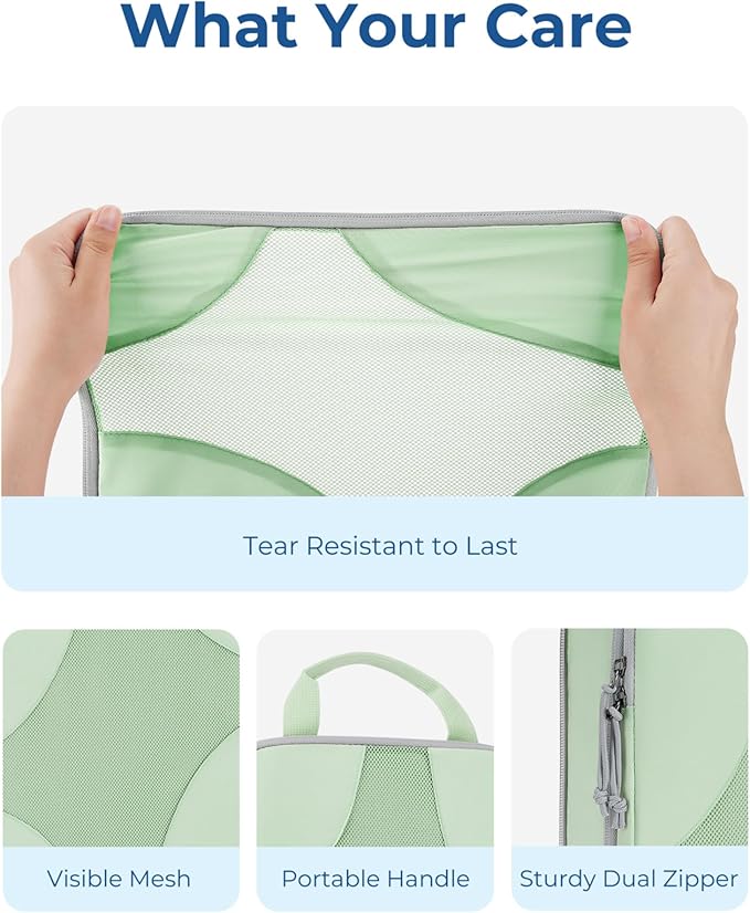 BAGSMART Compression Packing Cubes for Travel, 6 Set/14 Set Compressible Luggage Organizer for Cruise Ship, Lightweight Travel Essentials (1L+2M+2S+Shoe bag+Drawstring bag+Toiletry bag+6Plastic bags)
