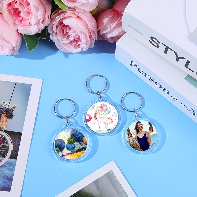 MTLEE 150 Pcs Photo Insert Keychain Clear Acrylic Picture Keychains Picture Frame Blank Photo Insert Keyring