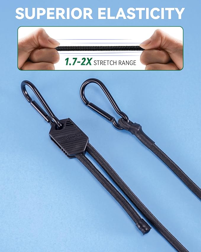 8 Pcs 24" 48" Adjustable Carabiner Bungee Cords Assorted Sizes with Hooks, Easy to Adjust The Length, Black Bungee Straps with Upgraded Design & Superior Elasticity for Cargo, Luggage, etc