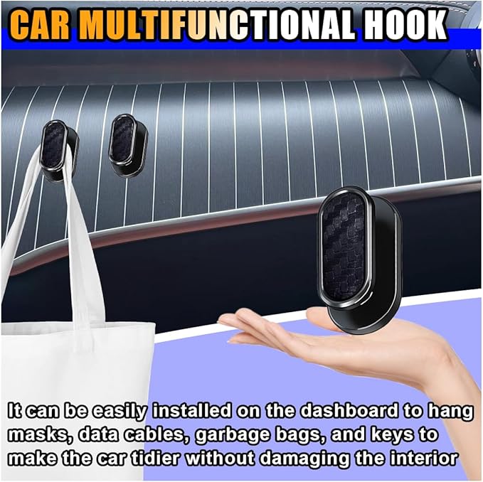 Car Mini Hooks, Multifunctional Strong Self-Adhesive Backseat Hangers, Wall Hanging Hooks, Universal Hook Stickers, Car Interior Accessories for Key Charging Cable Earphone (8PCS Carbon Fiber)