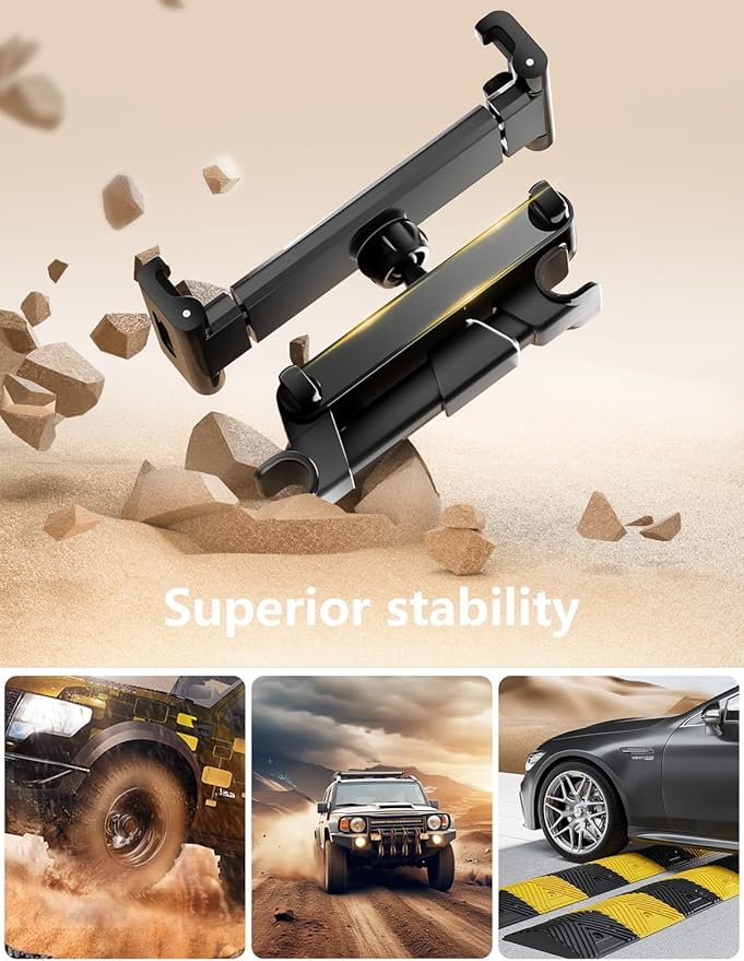 Car Headrest Tablet Holder, Lockable 3-in-1 Extension Arm Tablet Mount for Car Backseat, 360° Rotation, Fits iPad Pro Air Mini, Fire HD, 4.7-13" Tablets, Road Trip Essentials for Kids