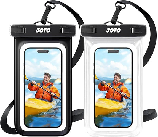 JOTO 2 Pack Waterproof Phone Pouch Case Up to 7", IPX8 Underwater Phone Case Cellphone Dry Bag for iPhone 17/Air 16 15 14 13 12 Pro Max Xs Max XR X 8 7 6S Plus SE/Galaxy S24 S23 S22 -Black/Clear