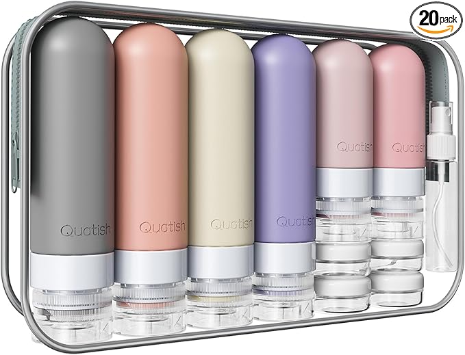 20 Pack Travel Bottles for Toiletries, Original Patented, TSA Approved Travel Size Containers, Leak Proof Silicone Shampoo and Conditioner Bottles Women & Men, Airplane Cruise Essentials, DustyPink