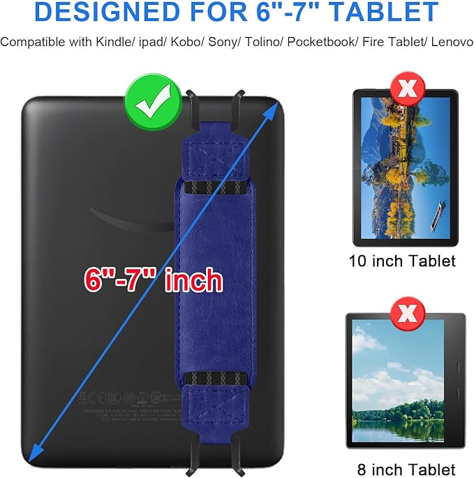 HoYiXi Universal Soft Hand Strap for 6-7 Inch eReader Tablet, Compatible with Kobo/Pocketbook/Tolino/Paperwhite/Nook, High Elasticity Hand Strap for Tablet, Blue