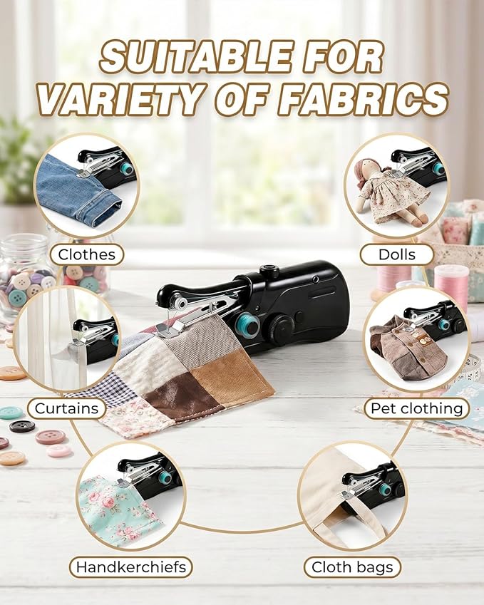 Lightweight Mini Sewing Machine for Beginners, Complete Handheld Sewing Kit, Ideal for Home Use, Fixes & Craft Making (Black)