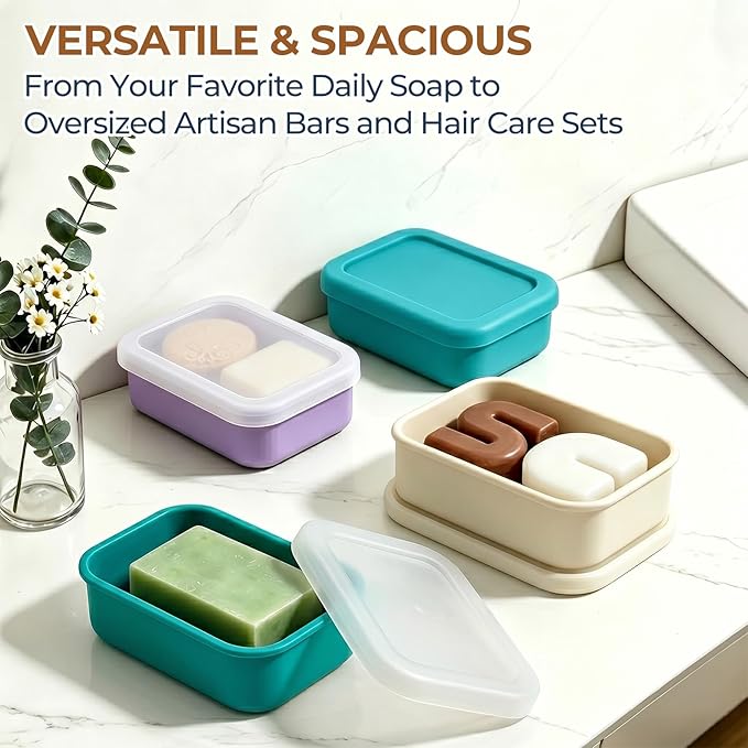 Enhanced Leak Proof Travel Soap Case, AIMAIAIMAI Silicone Soap Container with Draining Layer, Portable Bar Soap Holder for Bathroom, Camping, Gym, Easy to Clean (Translucent & Green)