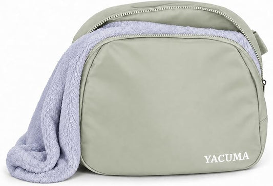 Travel Blanket Airplane Compact with Bag, Soft 40" x 60" Blanket with Luggage Strap & Underseat Personal Item Organizer for Flights, Home & Office, Grey