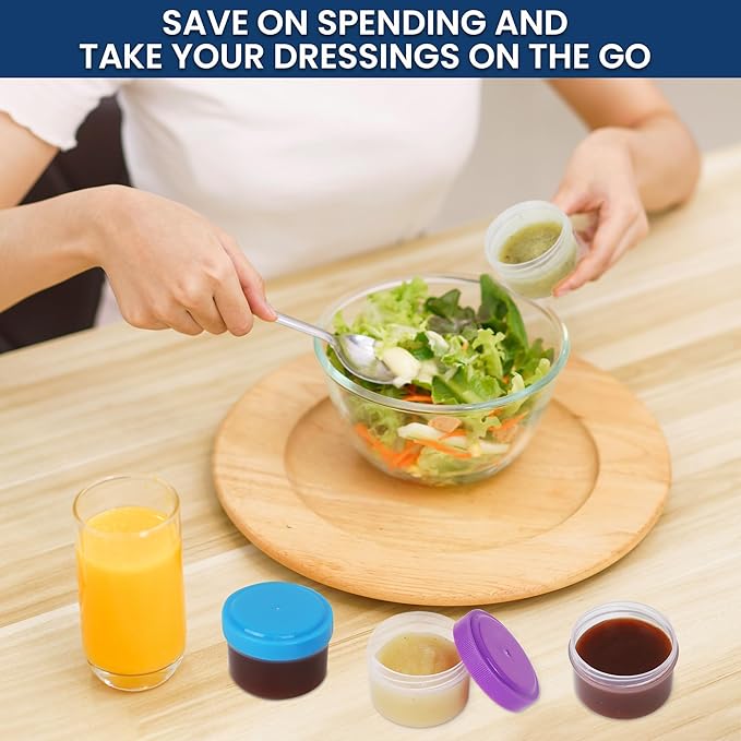 Condiment Containers with Screw Lids (4-Piece) - Reusable Leakproof Salad Dressing Containers to go - Small Mini Food Storage Cups for Lunch, Dishwasher Friendly, 1.4-Ounce