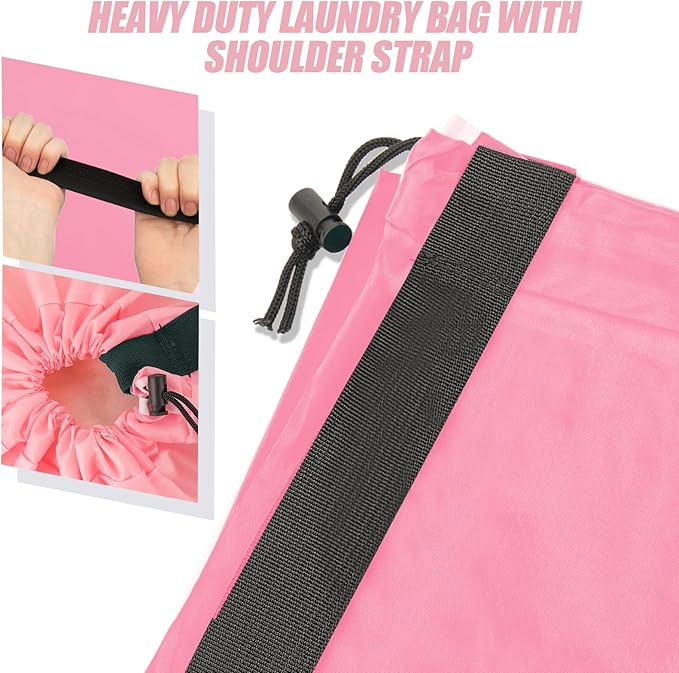 Isink Heavy Duty Laundry Bag with Strap,2 Pack Travel Laundry Bags for Dirty Clothes,24" x 36" Large Laundry Bag for Traveling,Camping,Dorm (Cyan + Pink)