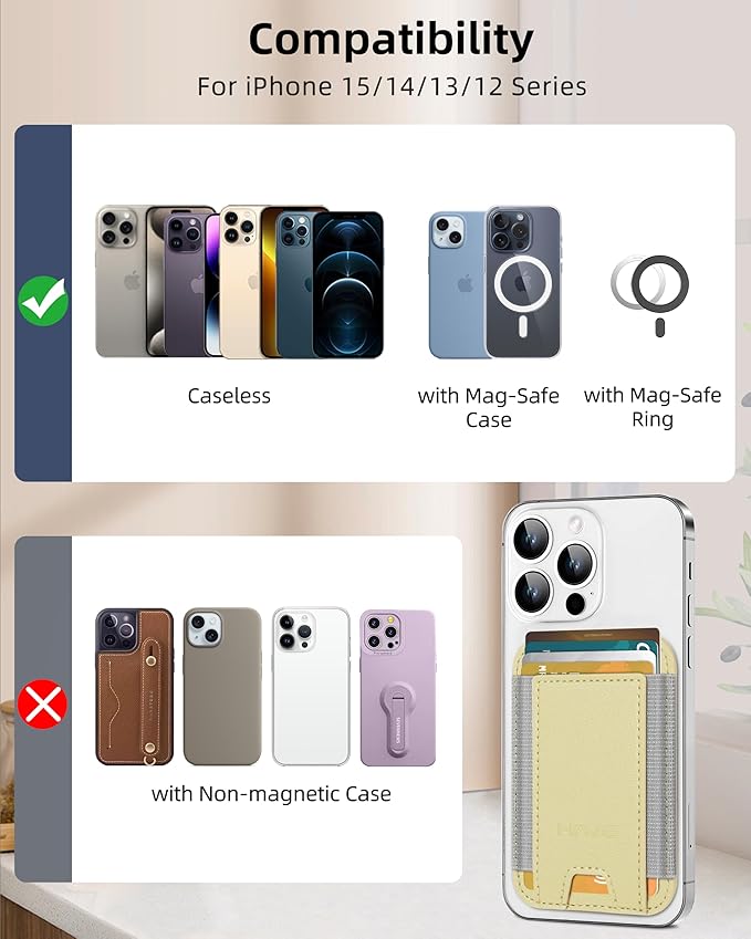 HiWe for MagSafe Wallet: 7-Card Holder, RFID Blocking, Strong Magnet for iPhone 12-17 Series, Slim, 1 Slot