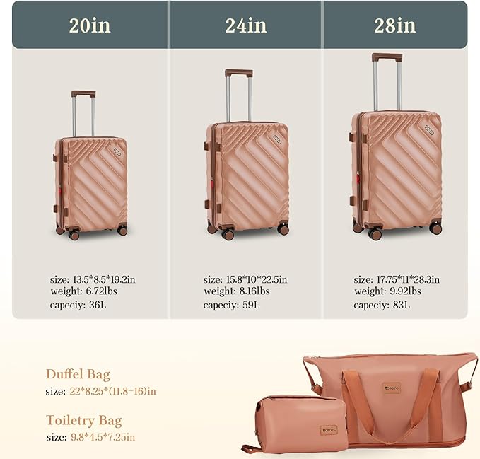 Rosamo 5 Piece Luggage Set Expandable Hardside, 20/24/28in Suitcases with Matching Travel Bags, 22x14x9 Airline Approved Carry On, TSA Lock, Spinner Wheels, ABS+PC