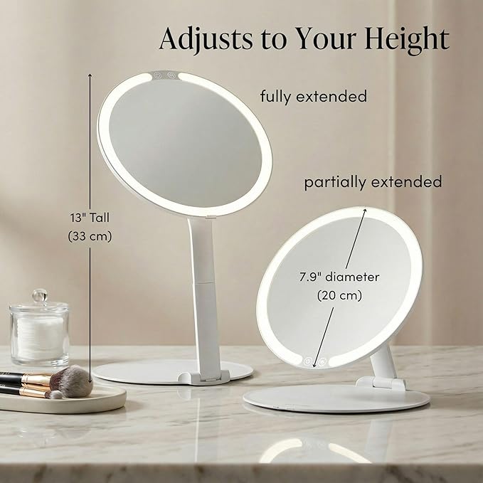 Fancii Abigail Rechargeable Travel Makeup Mirror with LED Light, 8" Foldable Stand, 3 Color Lighting Travel Mirror. Dimmable & Lightweight Portable Vanity Mirror, Beauty Travel Essential