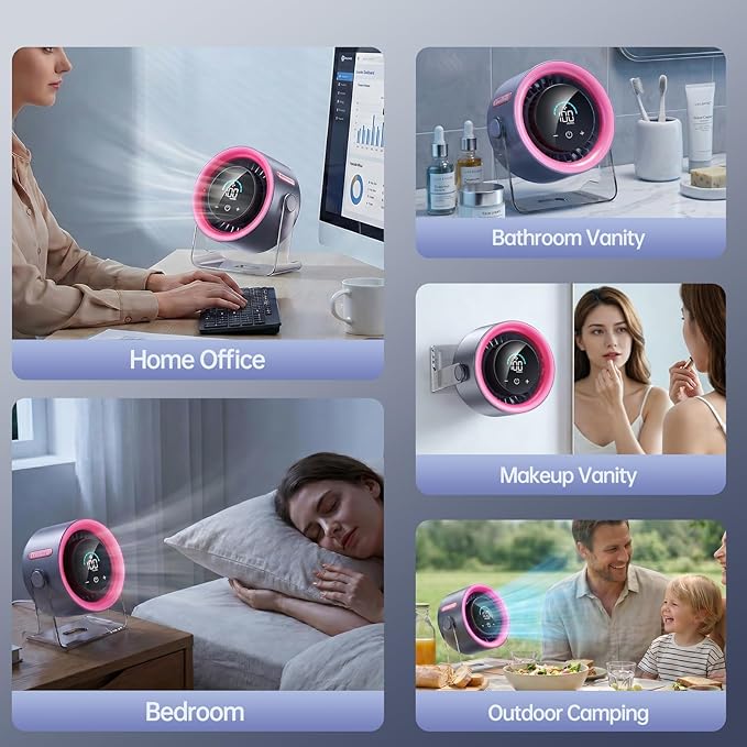 USB Desk Fan for Bedroom: 100 Speeds Digital Display Quiet Portable Fan with Turbo Airflow, 120° Rotating Small Rechargeable Battery Desktop & Wall-Mounted Fans for Bedroom Home Office