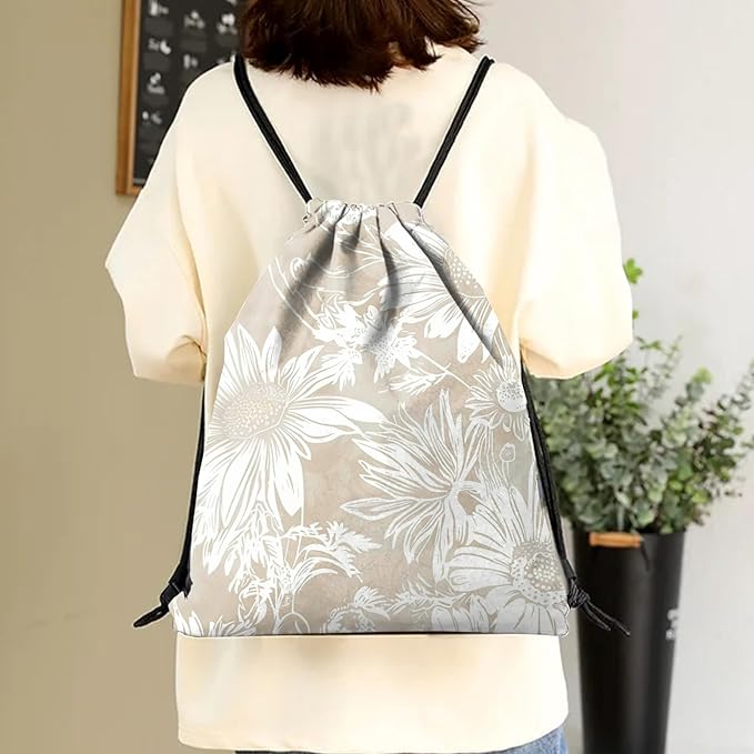 Drawstring Backpack Draw String Sports Bags for Gym Travel Beach Waterproof Cute Sackpack Men Women (13"×17")-Golden Sunflower