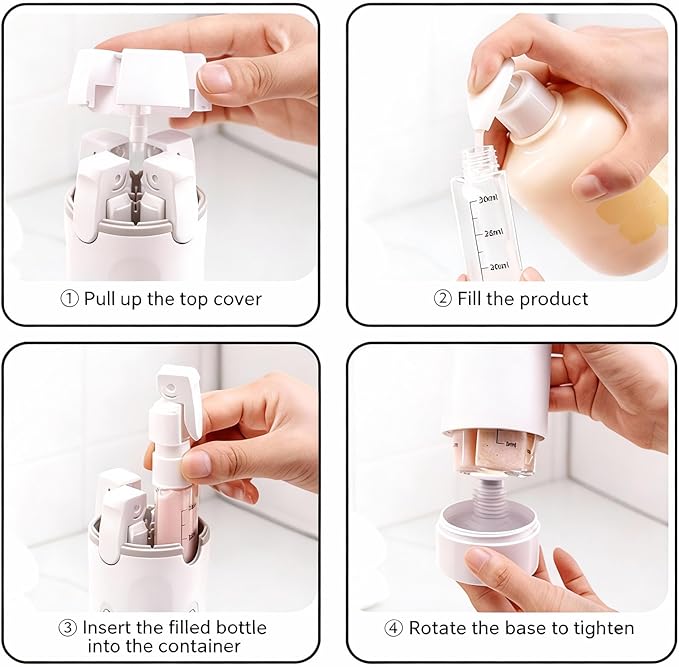 4 in 1 Travel Dispenser Bottle, Refillable Leak Proof Travel Size Bottles for Toiletries, Shampoo, Body Wash, Lotion, Conditioner (Light Green, 16.5cmx5.5cm, 30ml x 4, Plastic)