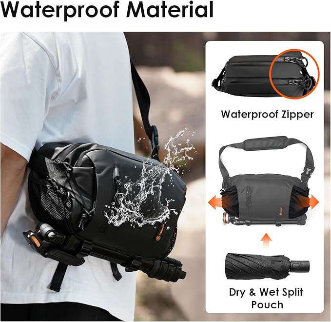 TARION Urban Camera Sling Bag - Waterproof 5.5L Crossbody Bag with Expandable Wet/Dry Separation Pocket & Tripod Strap - XProber