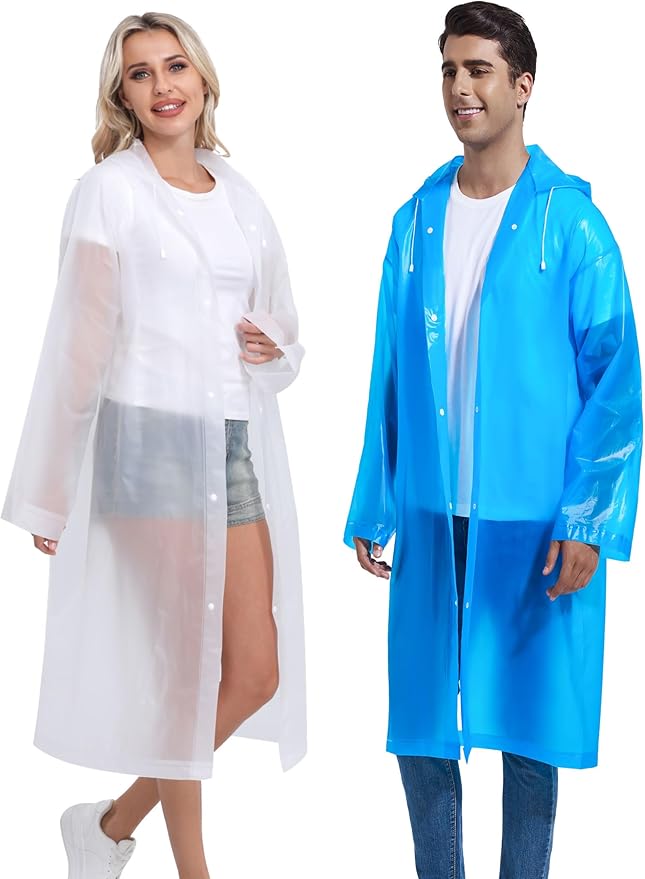 2PCS Rain Ponchos for Adults Reusable Rain Coats for Adults Rain Jackets Raincoats for Men Women