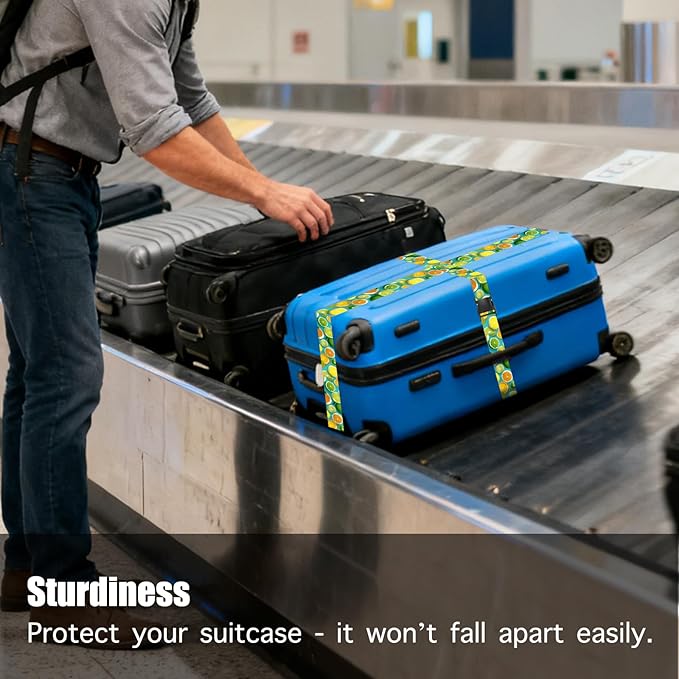 Nuxovilar Luggage Straps of 2 Set Citrus Fruits Pattern, 1.96x90.5 inches - Luggage Straps for Suitcases, Suitable for Summer Trips, Beach Vacations, Family Travel