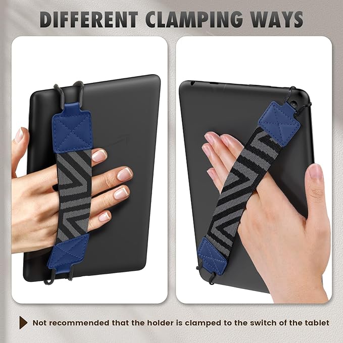 MoKo Security Hand-Strap for 9-11 Inch Tablet, iPad/iPad Pro/iPad Air/Kindle Fire HD/Samsung, High-Elasticity Versatile Hand Strap Lightweight Finger Grip Holder, Navy Blue