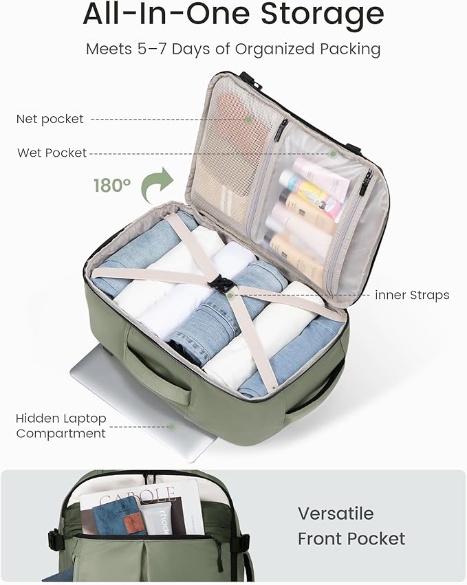 LOVEVOOK 50L Travel Backpack for Women, Airline Approved Carry On Luggage with 3 Cubes Accessories, TSA Personal Item Travel Cruise Essentials, Waterproof Weekender Overnight Bags fits 17" Laptop