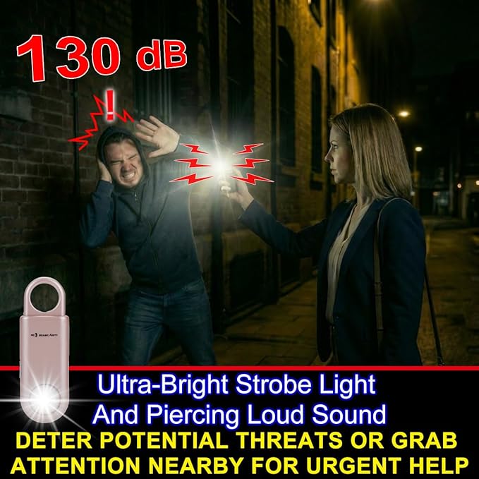 130dB Personal Safety Alarm Ultra Bright Strobe Light Loud Sound Keychain Siren with Carabiner for Women, School Children, Night Runners. Hiking Alarm Bear Deterrent. SOS Emergency Alerts. Purple