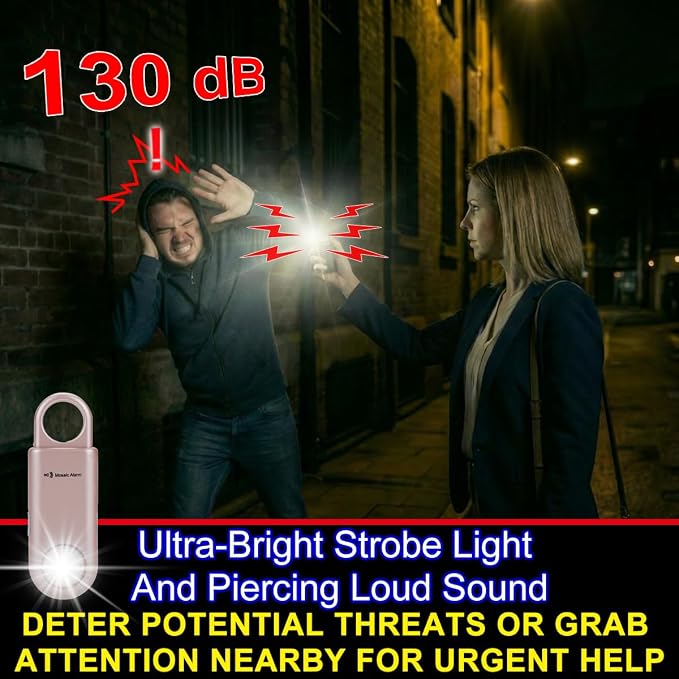 130dB Keychain Siren Ultra Bright Strobe Light. Loud Sound Personal Safety Alarm. SOS Emergency Alerts for Women, Girls, School Children, Night Runners, Hiking. Bear Alarm Deterrent. Pink