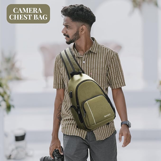 BAIGIO Camera Sling Bag Small Camera Backpack for Photographers,Water-resistant Camera Crossbody Bag Travel Caemra Backpack for DSLR SLR Mirrorless Camera