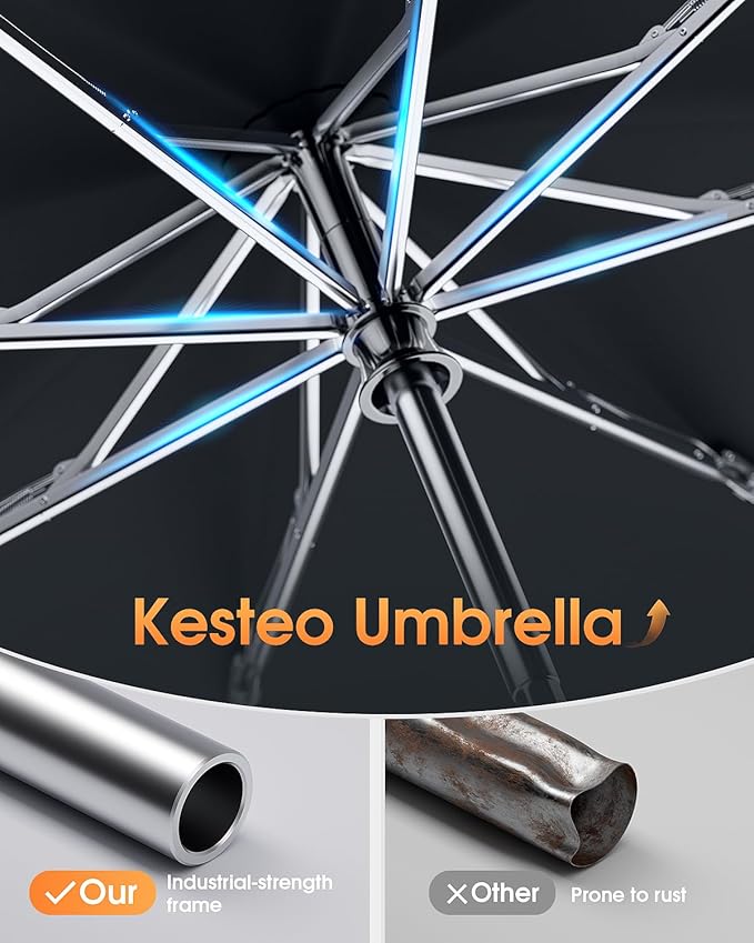 Windproof Travel Umbrella for Rain, Withstand 85MPH Winds, 52 Inch Automatic Reverse Fold Umbrellas Easy Auto Open Close, Portable Compact Umbrella Includes Cover Bag, Perfect for Travel, Car, Commute, Women Men, Backpack