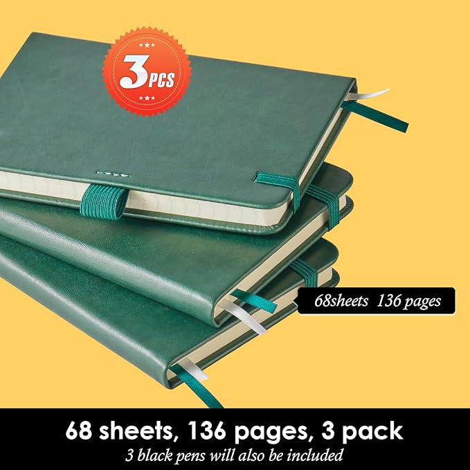 NIRMIRO 3 Pack Pocket Notebook Journals, Mini Small Leather Lined Journal Notebooks for Note Taking, Small Notepad with Pen Holder, Dark Green