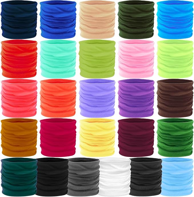 Jiuguva 26 Pcs Neck Gaiter Men Face Mask Headband Boho Head Wrap Headwear Bulk Hiking Seamless Neck Scarf Skull Bandana Women